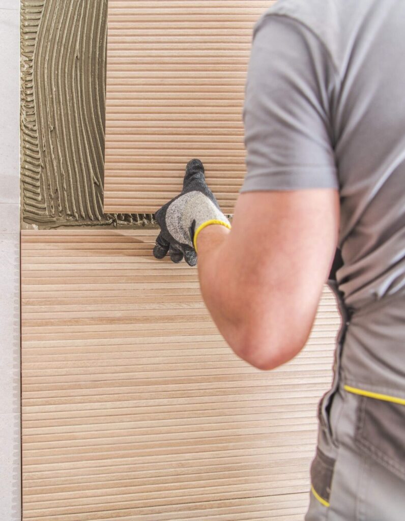 modern remodeling in bathroom and installation of wall ceramic tile